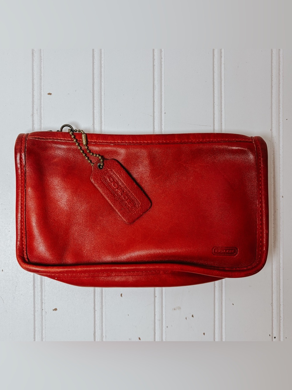 Vintage Coach Red Leather Chunky Pouch Cosmetic Case Bag